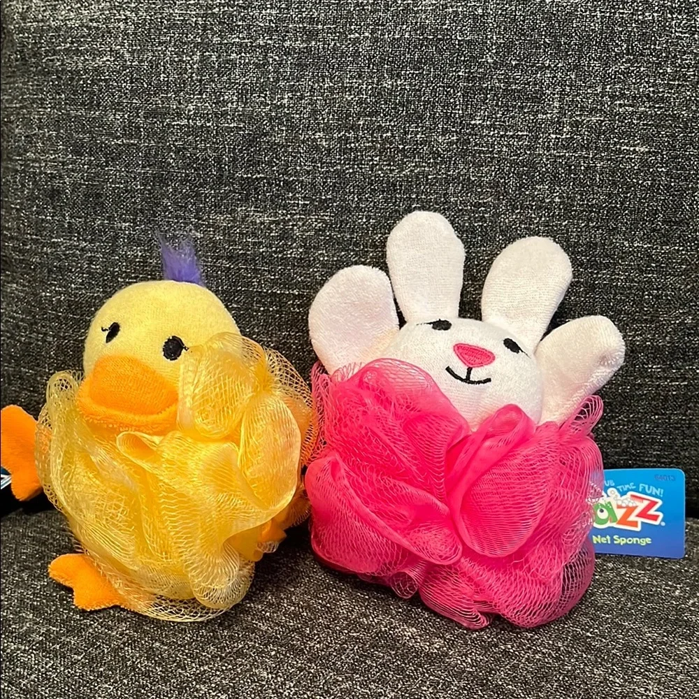 Yellow Duck and Pink Bunny Bath Sponges